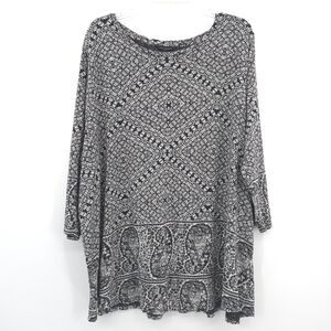 Lucky Brand 3/4 sleeve tunic top Size 3X black and white paisley print